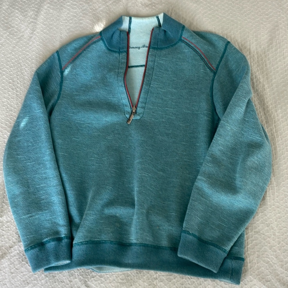 TOMMY BAHAMA REVERSIBLE TEAL BLUE  SWEATSHIRT MED